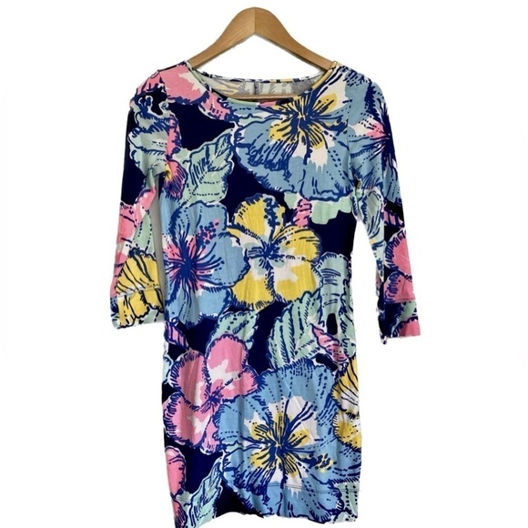 Lilly Pulitzer Marlowe Dress Navy Big Flirt Print Soft T-Shirt 3/4 Sleeve Sz XXS - Picture 2 of 10